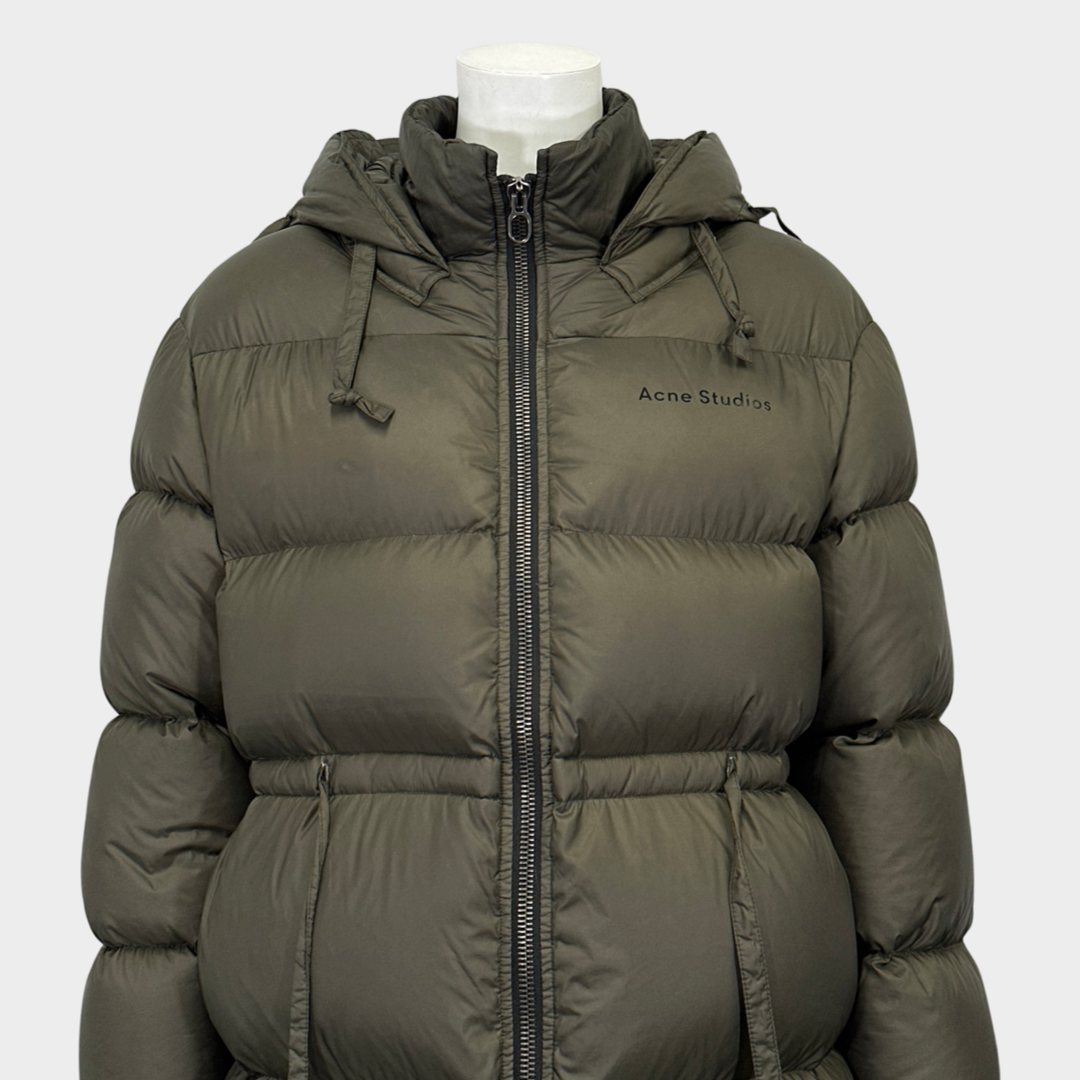 Acne Studios women's khaki oversized puffer jacket with hood 