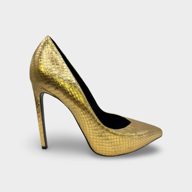 Saint Laurent gold Faux Python leather High-heel pumps