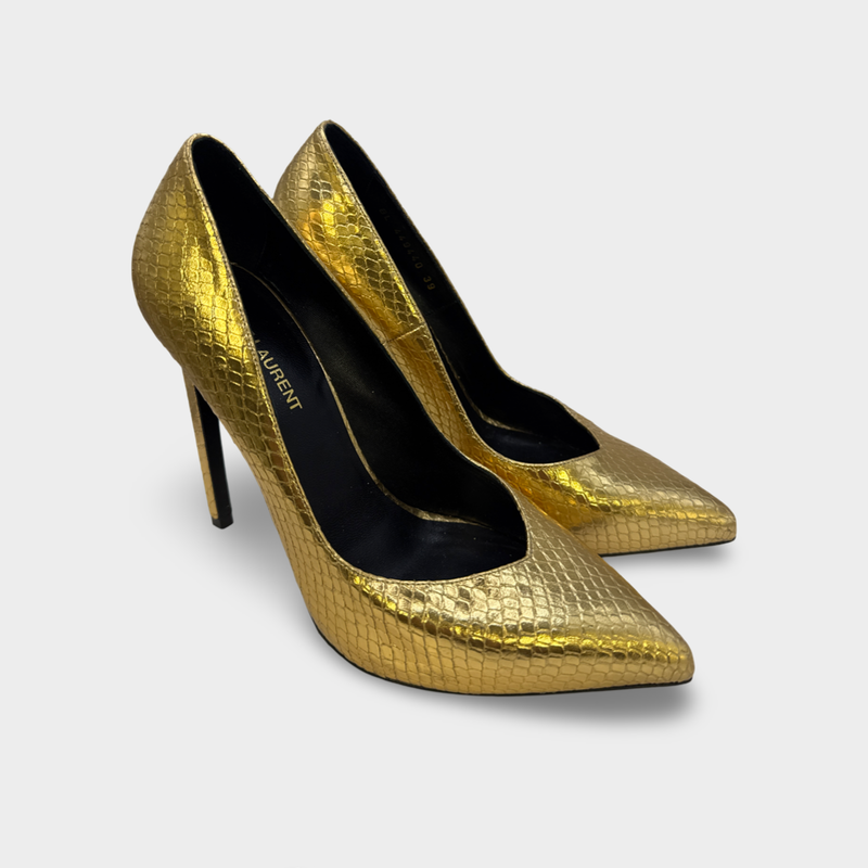 Saint Laurent gold Faux Python leather High-heel pumps