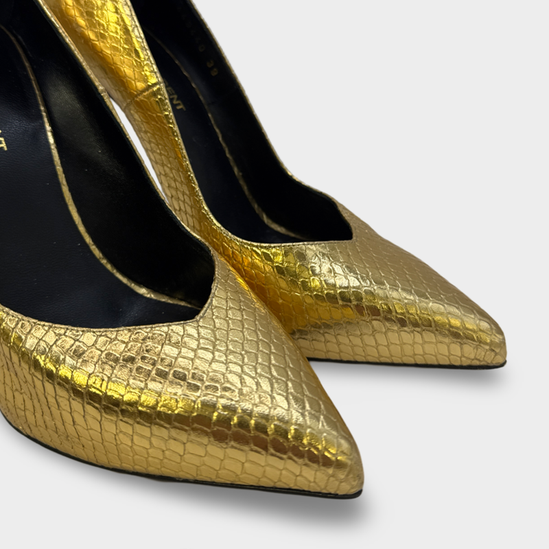 Saint Laurent gold Faux Python leather High-heel pumps