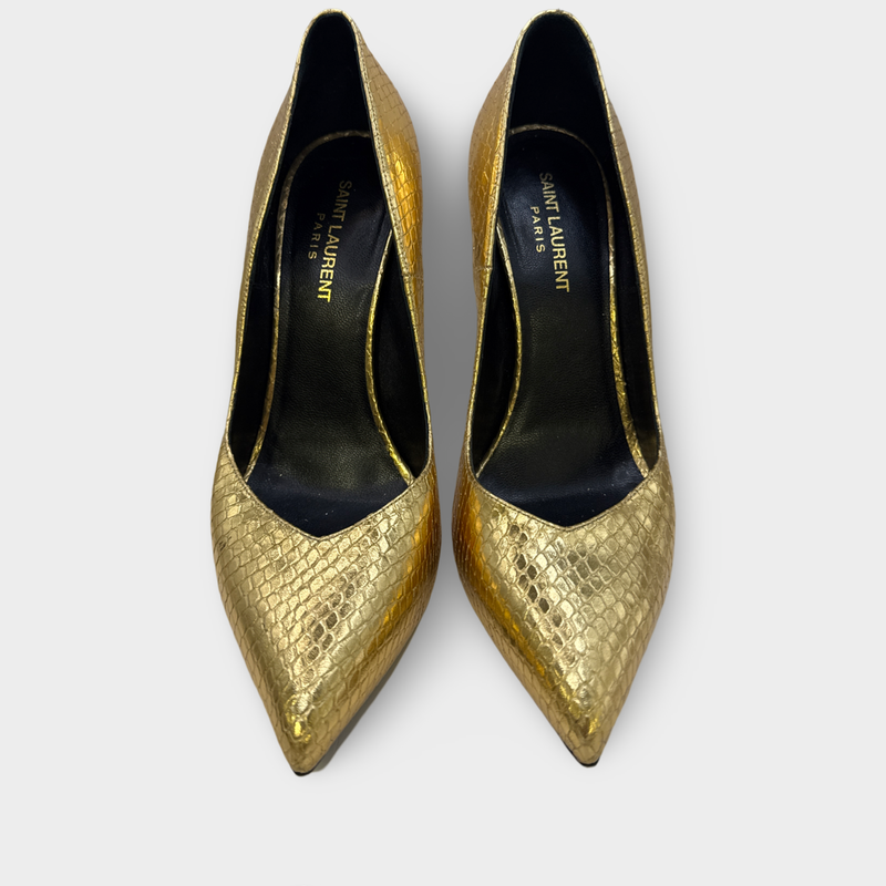 Saint Laurent gold Faux Python leather High-heel pumps