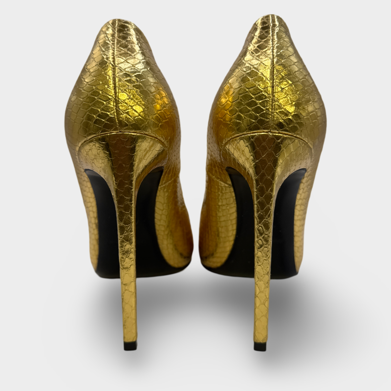 Saint Laurent gold Faux Python leather High-heel pumps