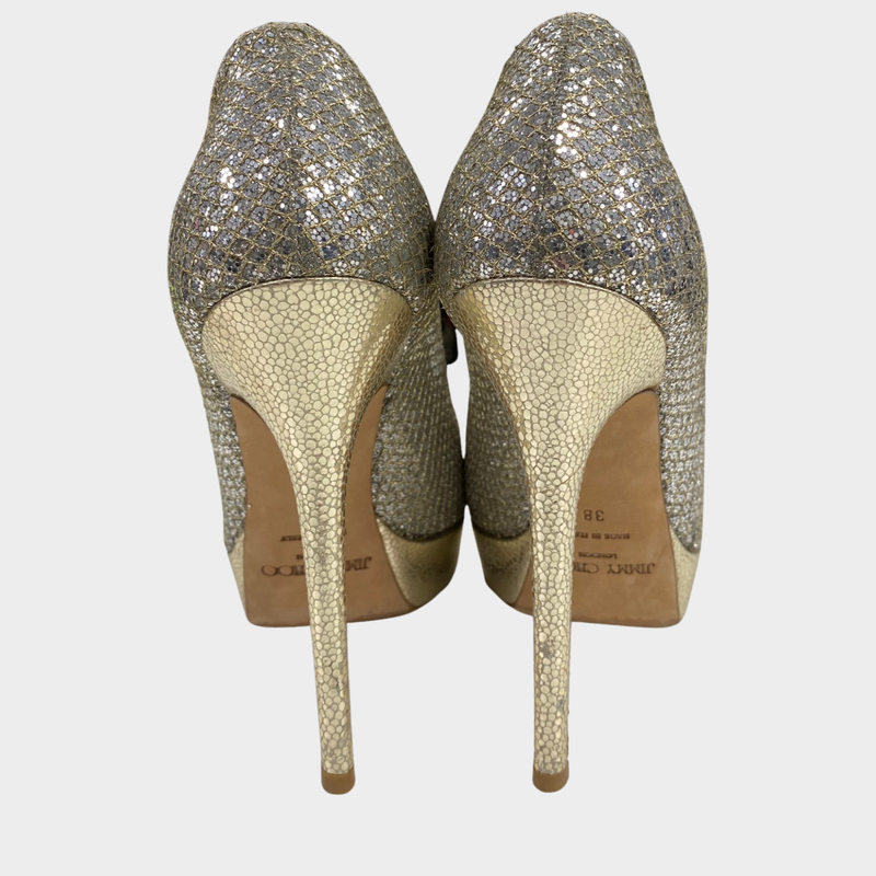 Jimmy Choo silver glitter platform heels