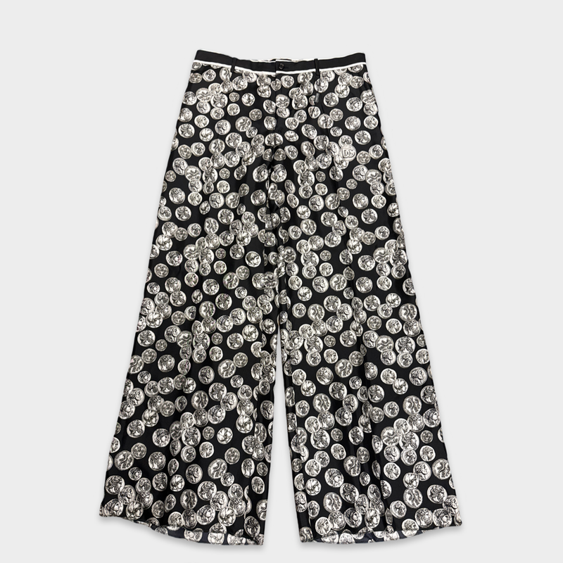 Dolce&Gabbana Men's Black and grey coin print silk trousers