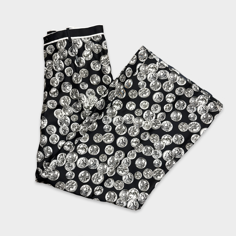 Dolce&Gabbana Men's Black and grey coin print silk trousers