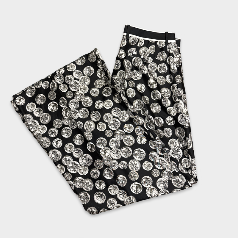 Dolce&Gabbana Men's Black and grey coin print silk trousers