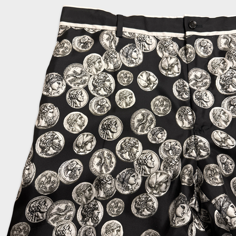 Dolce&Gabbana Men's Black and grey coin print silk trousers