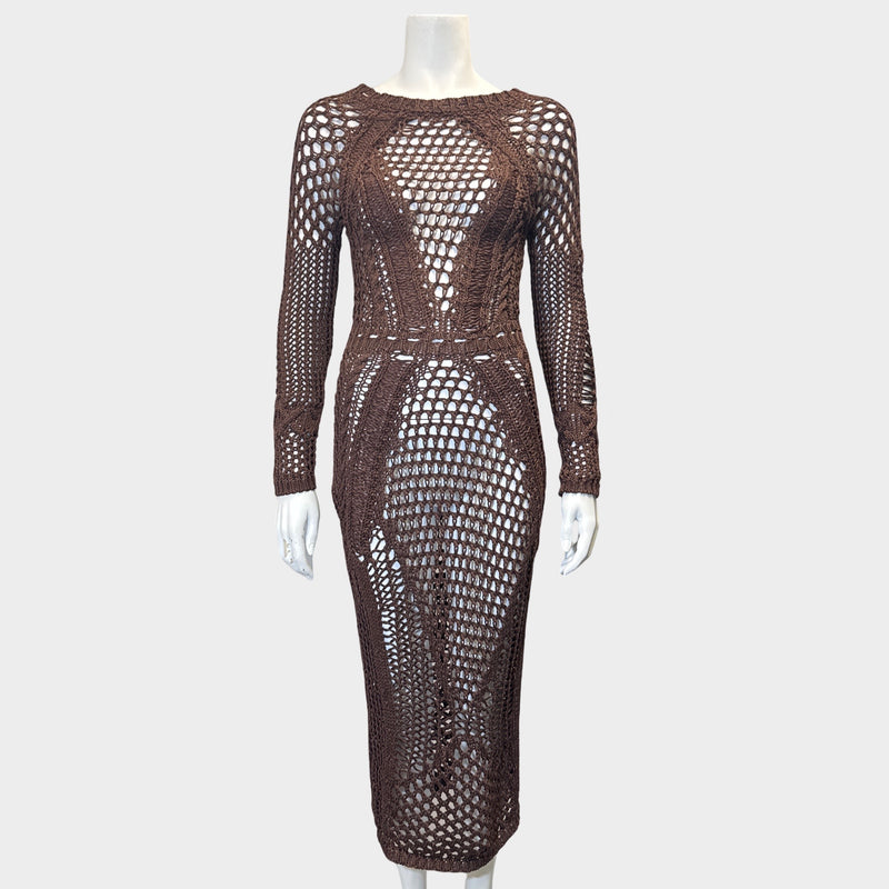 Balmain Brown Loose Knit Cotton Dress