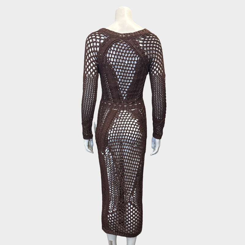 Balmain Brown Loose Knit Cotton Dress