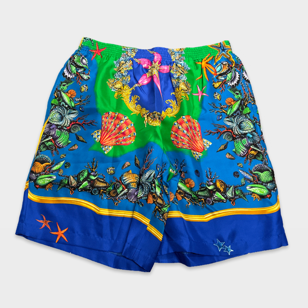 Versace Men's multicolour ocean motif silk shorts