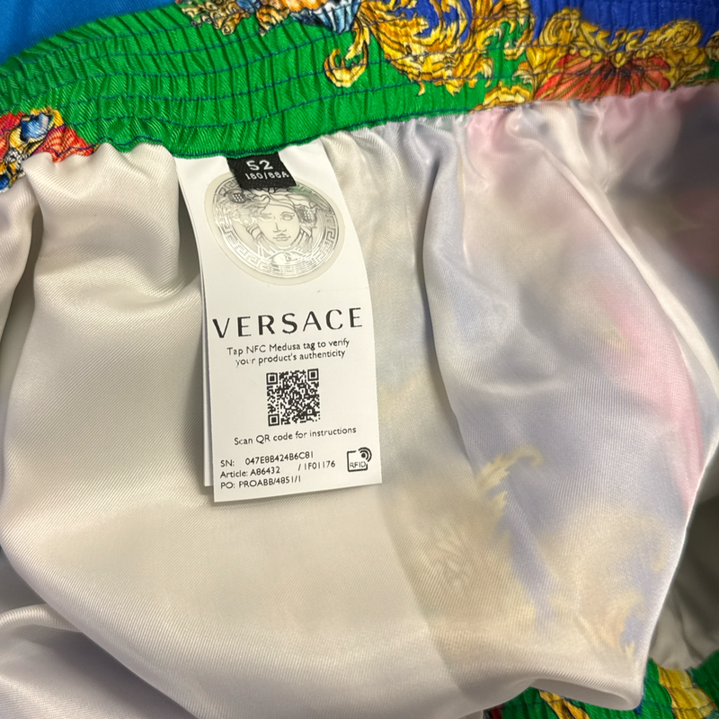 Versace Men's multicolour ocean motif silk shorts