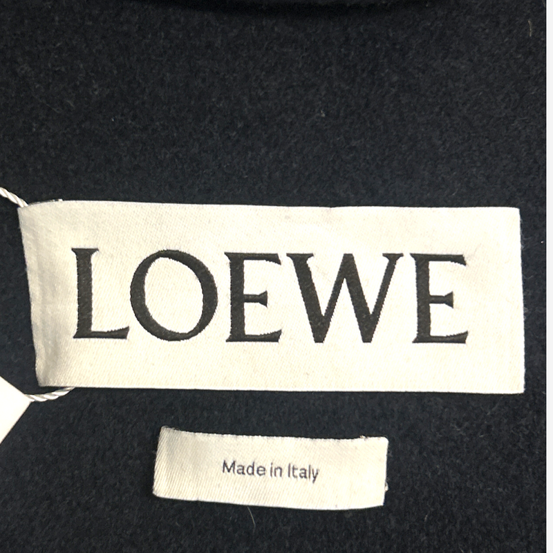 Loewe Women's Navy Woolen Coat With Logo Pocket