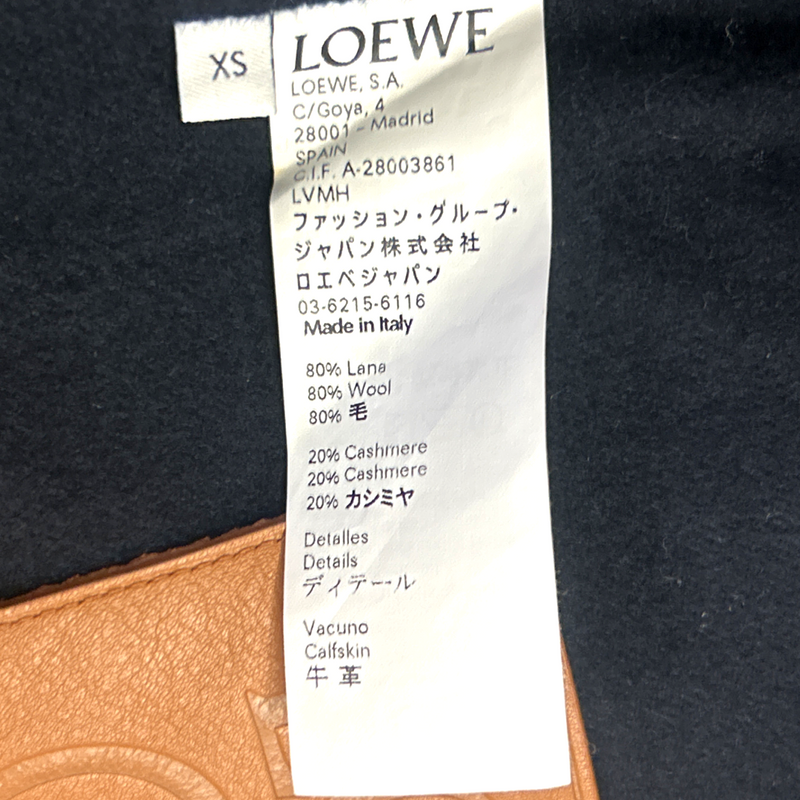 Loewe Women's Navy Woolen Coat With Logo Pocket