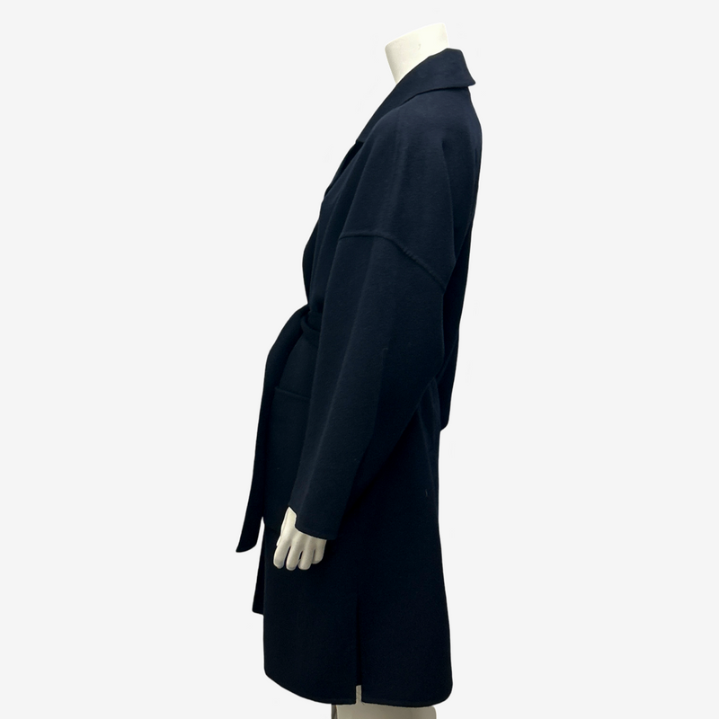 Loewe Women's Navy Woolen Coat With Logo Pocket