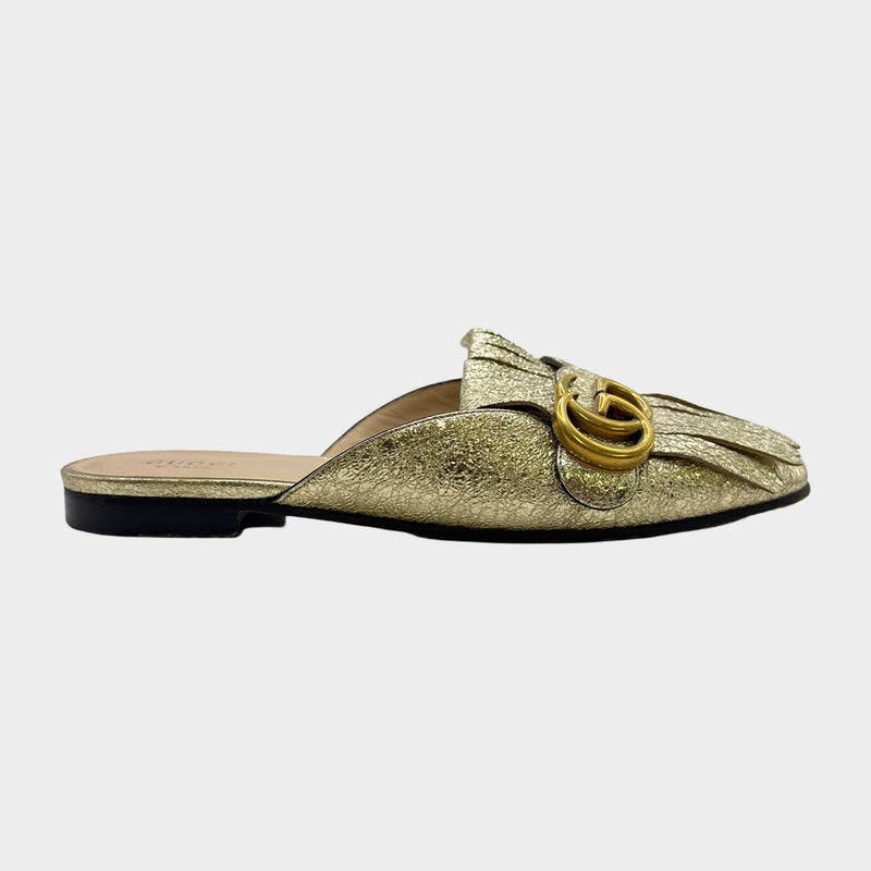 Gucci Women's Gold Leather GG Marmont Fringe Mule