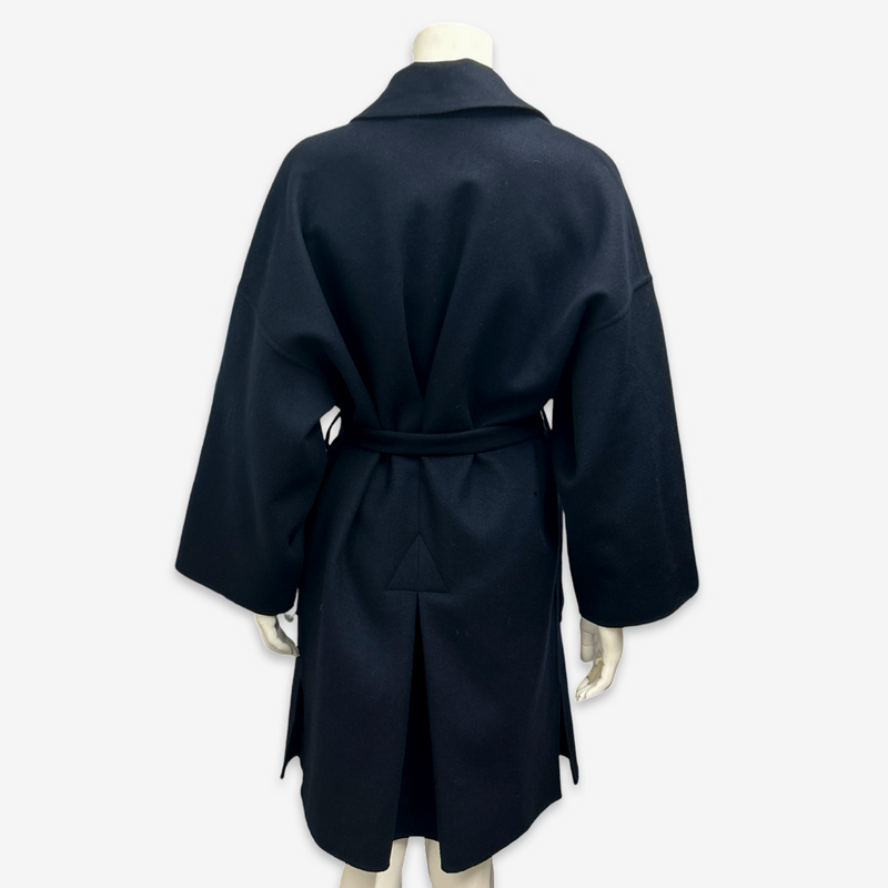 Loewe Women's Navy Woolen Coat With Logo Pocket