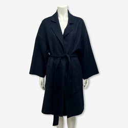 Loewe Women's Navy Woolen Coat With Logo Pocket