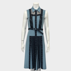 Bottega Veneta blue sleeveless dress with black lace detailing