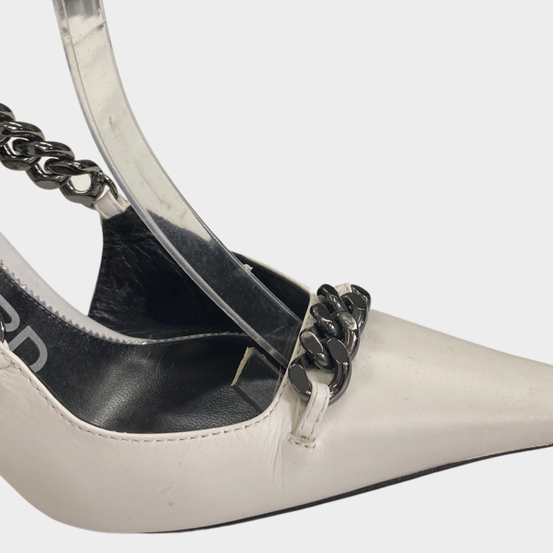 Tom Ford white leather sling-back pumps with chain detailing