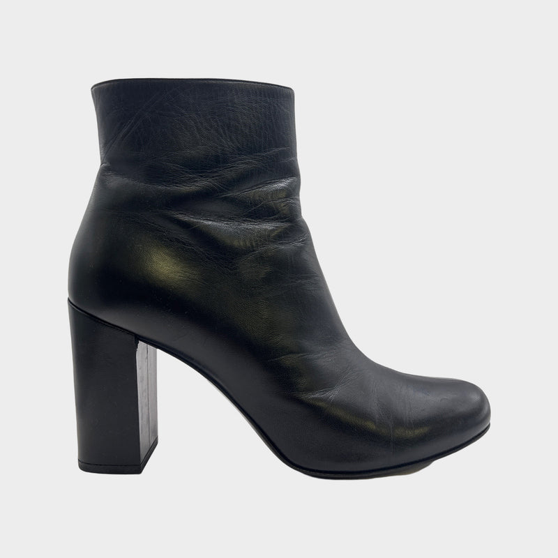 Saint Laurent Black Leather Ankle Boots With Block Heel