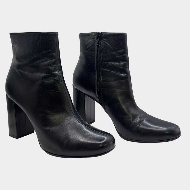 Saint Laurent Black Leather Ankle Boots With Block Heel