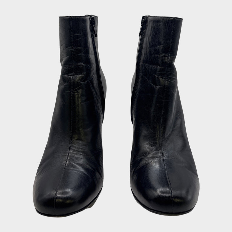 Saint Laurent Black Leather Ankle Boots With Block Heel