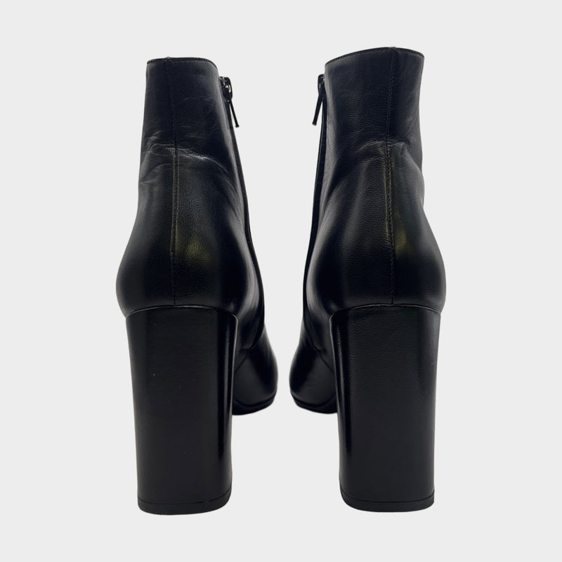 Saint Laurent Black Leather Ankle Boots With Block Heel