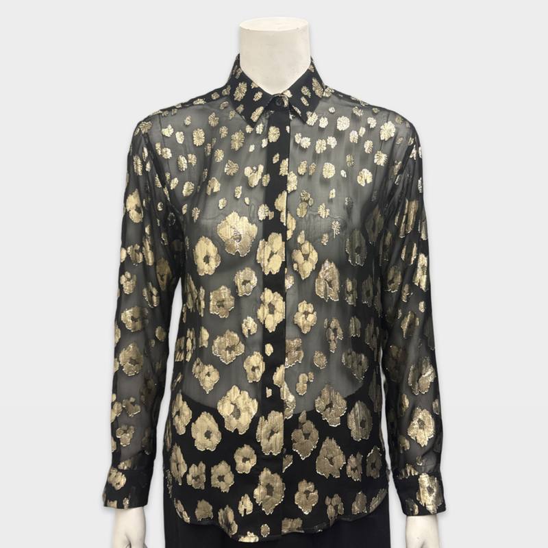 Saint Laurent Women's Black with Gold pattern Blouse