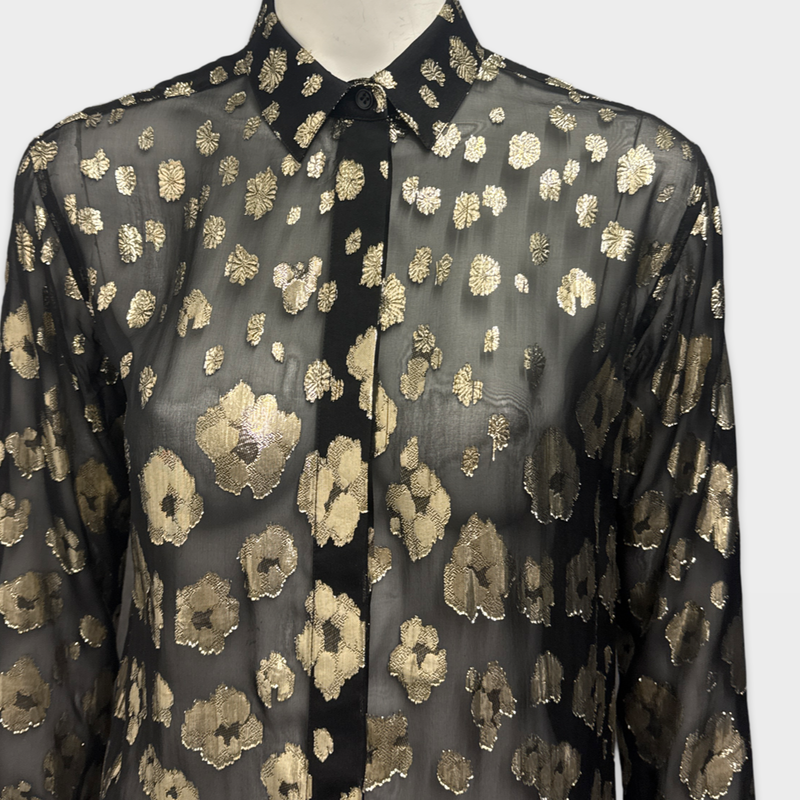 Saint Laurent Women's Black with Gold pattern Blouse