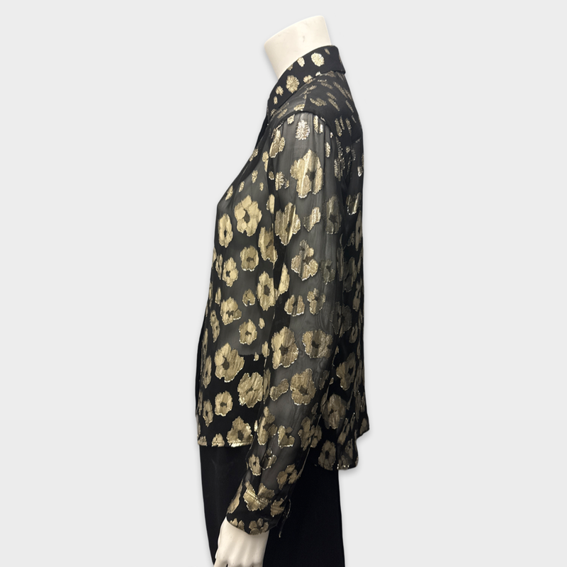 Saint Laurent Women's Black with Gold pattern Blouse