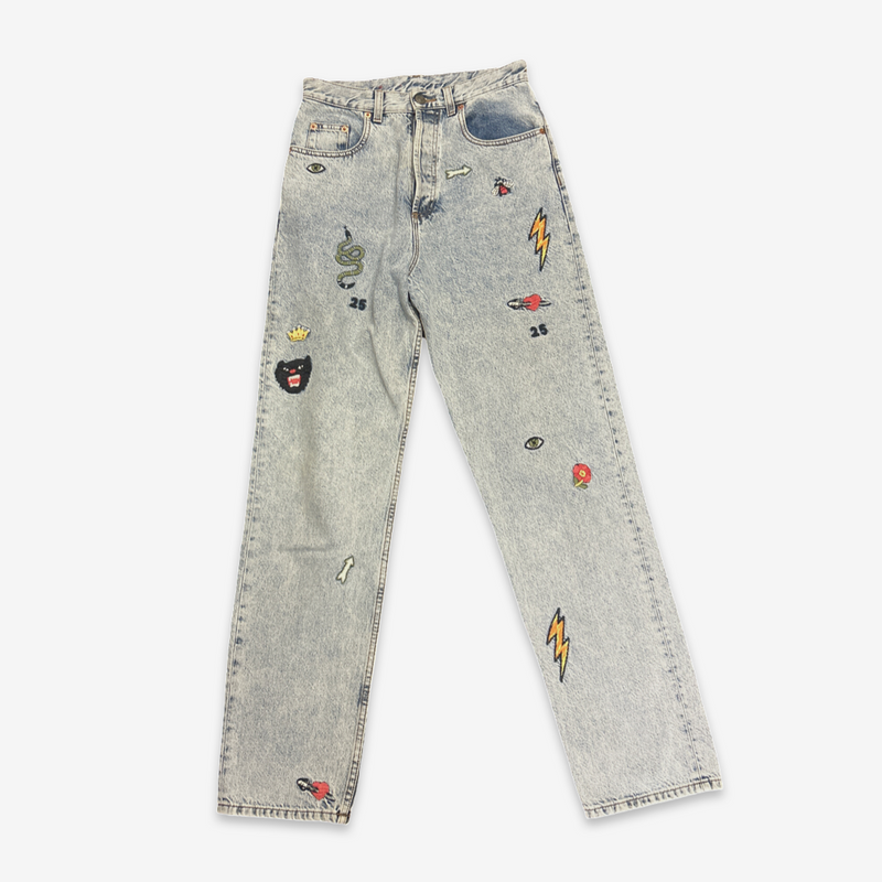 Gucci Women's  Light Blue Patchwork Embroidery Jeans