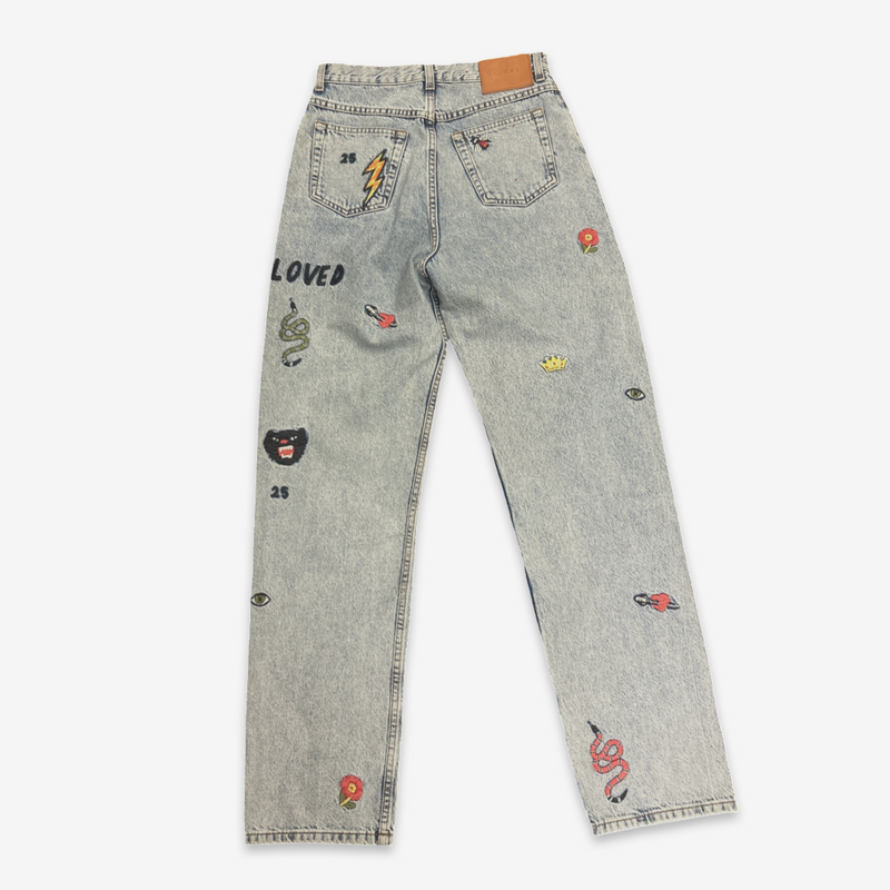 Gucci Women's  Light Blue Patchwork Embroidery Jeans