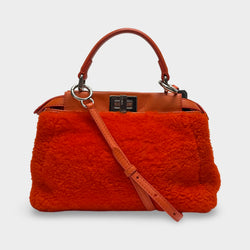 Fendi Orange Mini Peekaboo Faux ShearlingHandbag