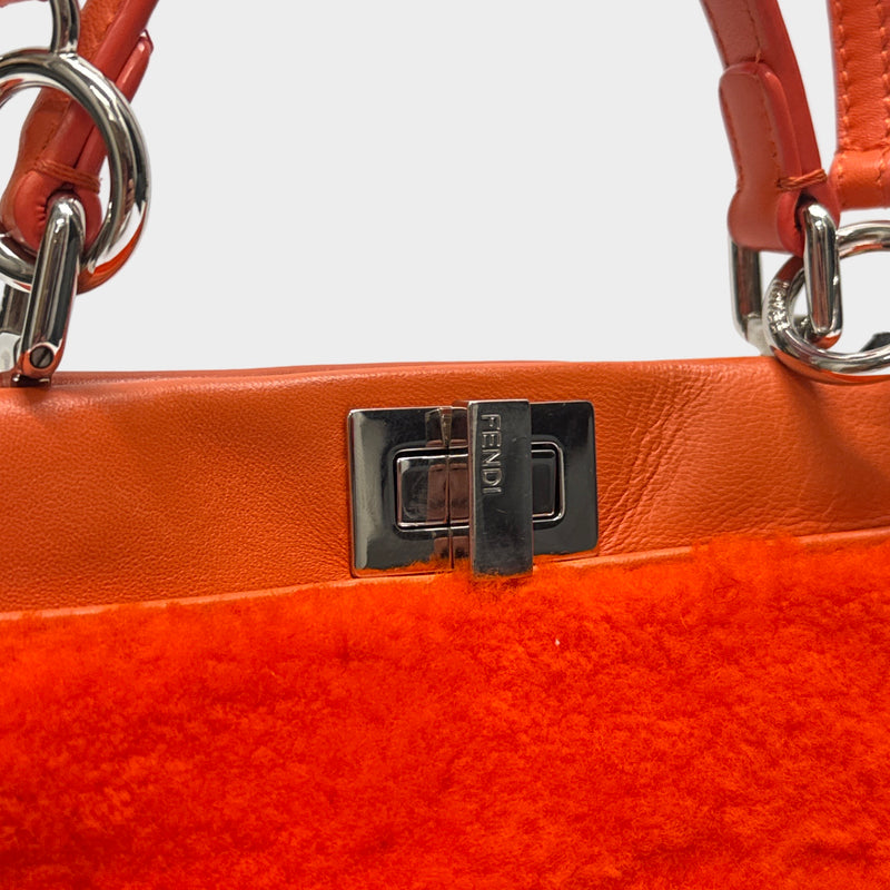 Fendi Orange Mini Peekaboo Faux ShearlingHandbag