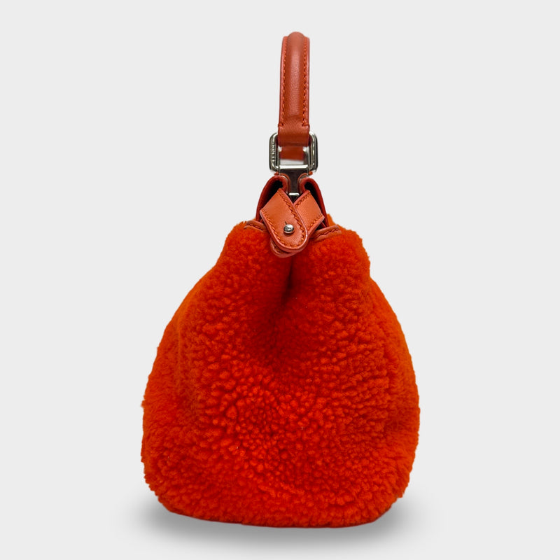 Fendi Orange Mini Peekaboo Faux ShearlingHandbag