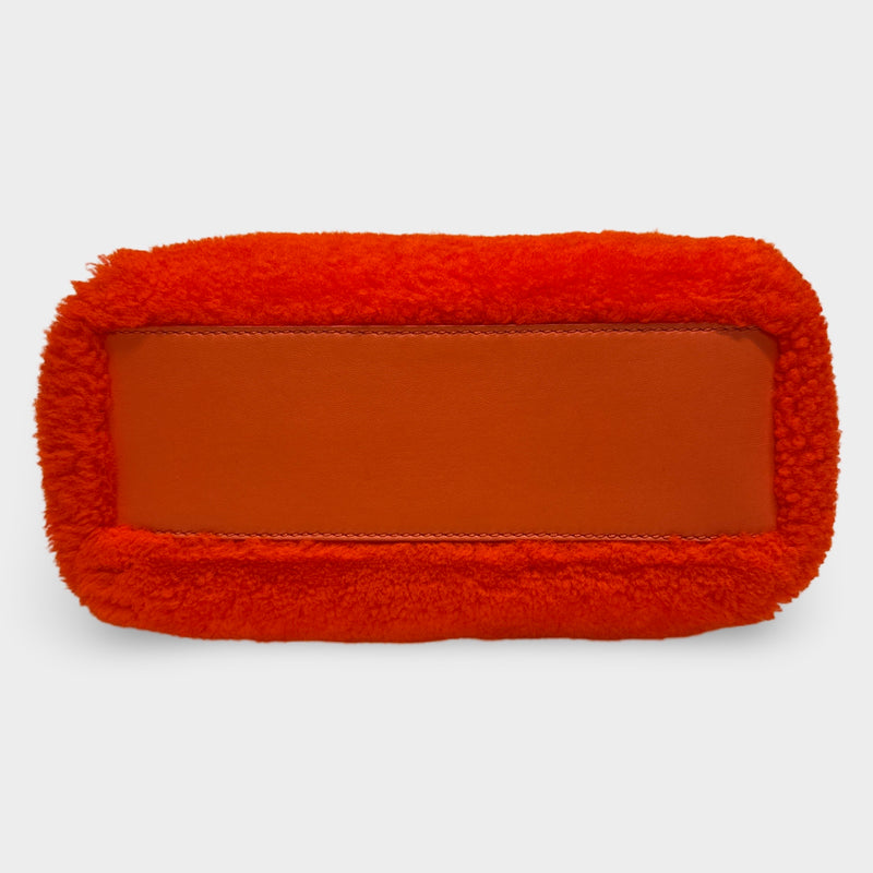 Fendi Orange Mini Peekaboo Faux ShearlingHandbag