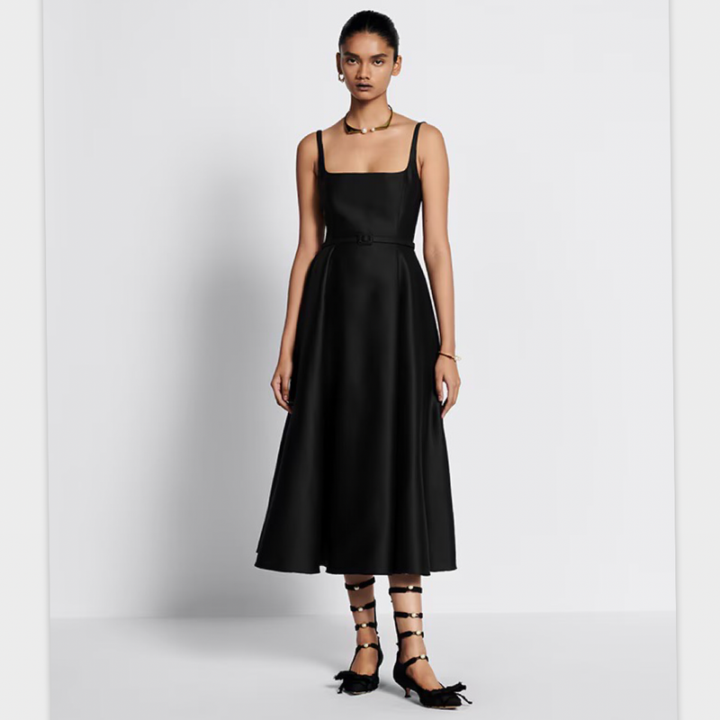 Dior Black Wool and Silk Belted Midi Dress