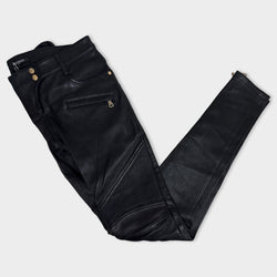 Balmain Women's Black Leather Biker Pants