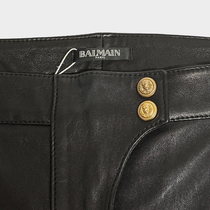 Balmain Women's Black Leather Biker Pants