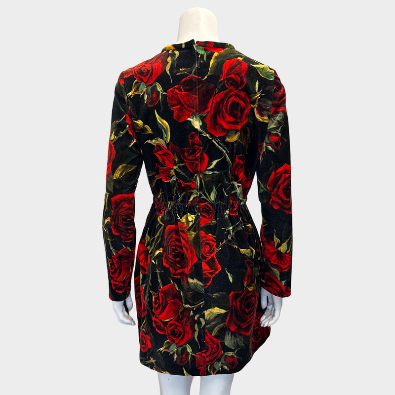 Dolce&Gabbana Black and Red Floral Print Velvet Dress