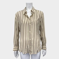 Celine women's ecru and brown chain print silk shirt