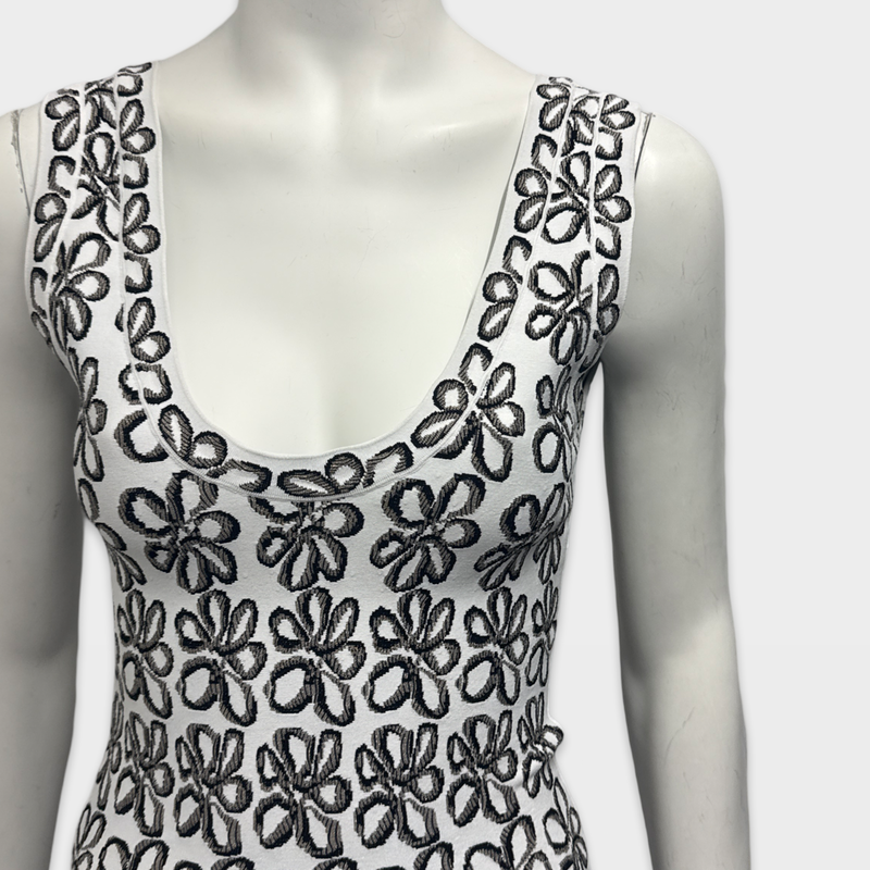 Alaia White with Black Floral Pattern Mini Dress