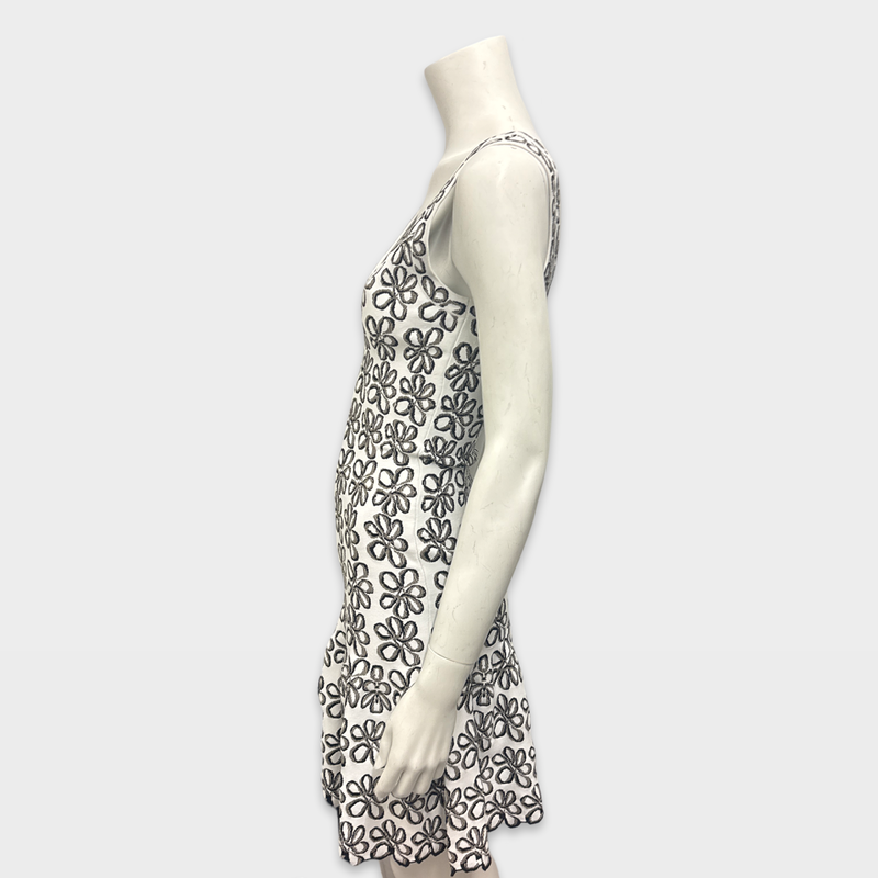 Alaia White with Black Floral Pattern Mini Dress