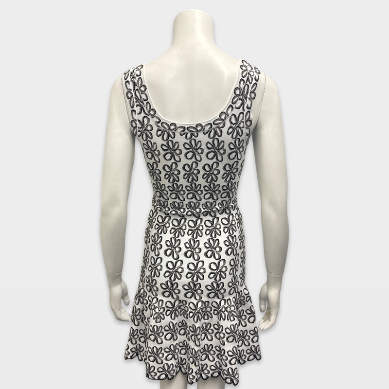 Alaia White with Black Floral Pattern Mini Dress