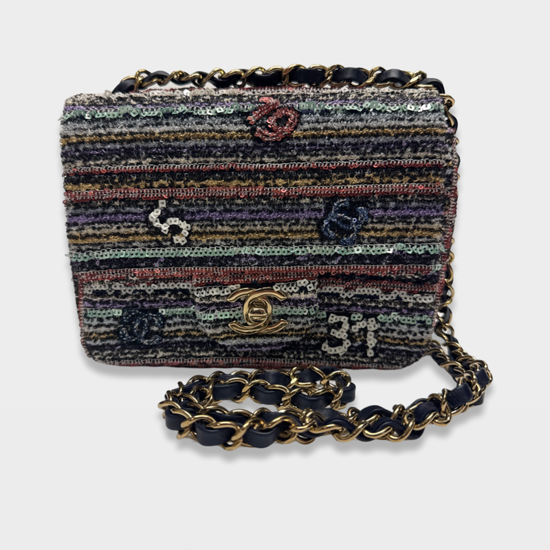 Chanel 2023 Classic Mini Square Multicolor sequin Flap Bag