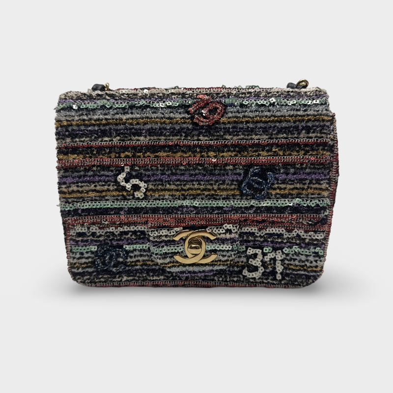 Chanel 2023 Classic Mini Square Multicolor sequin Flap Bag