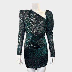 Saint Laurent Metallic Animal Print Green and Black Mini Dress