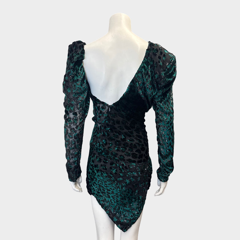 Saint Laurent Metallic Animal Print Green and Black Mini Dress