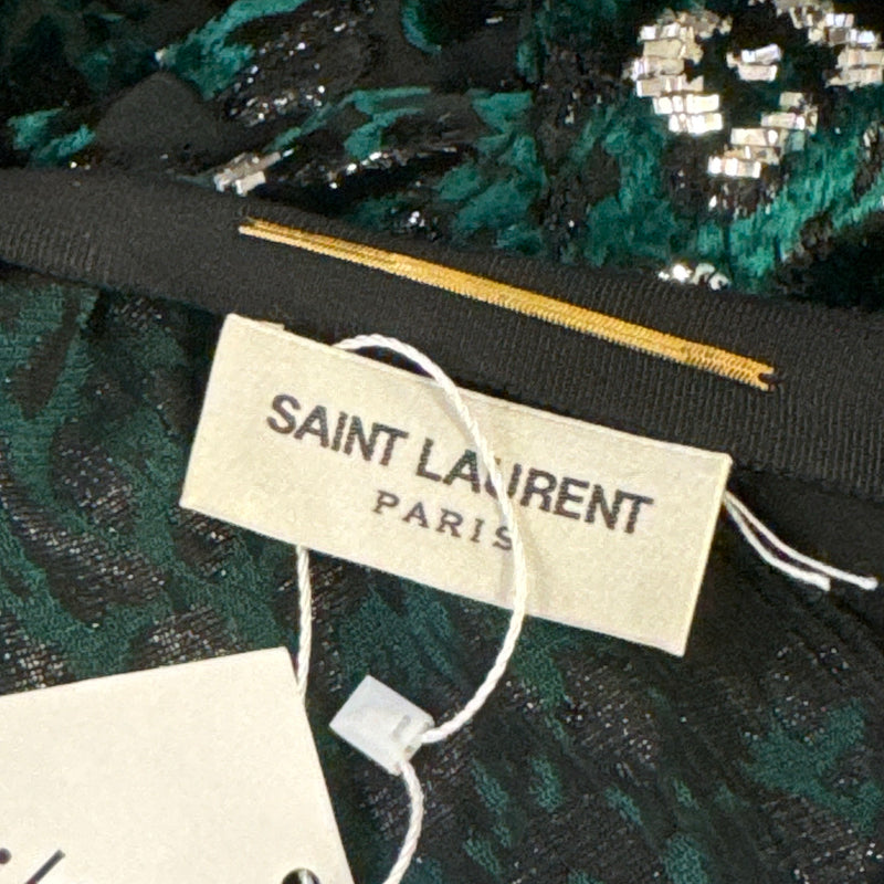 Saint Laurent Metallic Animal Print Green and Black Mini Dress