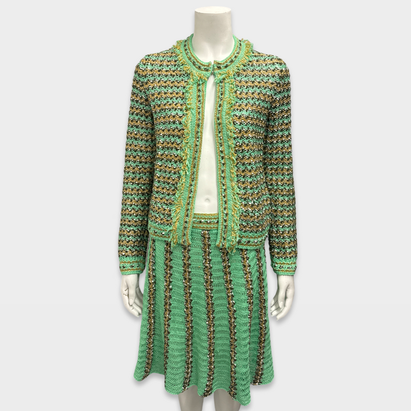 M Missoni Women's Green crochet Skirt and Cardigan set